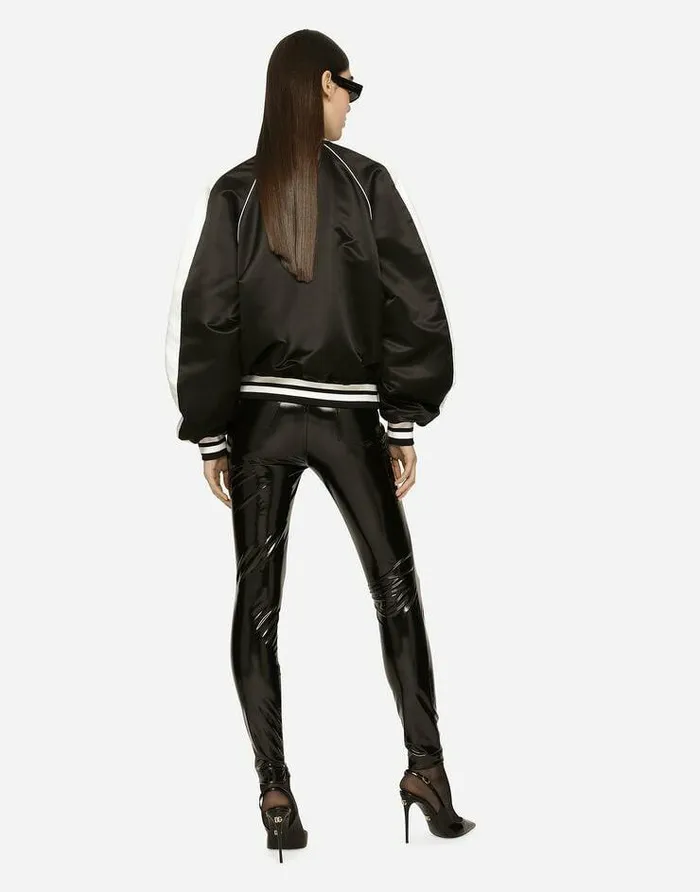 Dolce and Gabbana Coats And Jackets Women Satin Varsity Bomber Jacket With DolceandGabbana Embroidery Black Dolce and Gabbana Coats And Jackets Women Satin Varsity Bomber Jacket With DolceandGabbana Embroidery Black