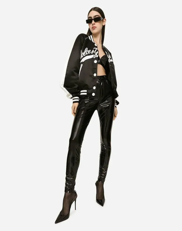 Dolce and Gabbana Coats And Jackets Women Satin Varsity Bomber Jacket With DolceandGabbana Embroidery Black Dolce and Gabbana Coats And Jackets Women Satin Varsity Bomber Jacket With DolceandGabbana Embroidery Black