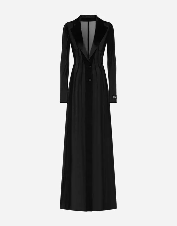 Dolce and Gabbana Coats And Jackets Women Silk Chiffon Duster Coat Black