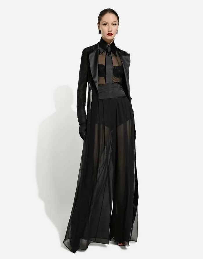 Dolce and Gabbana Coats And Jackets Women Silk Chiffon Duster Coat Black Dolce and Gabbana Coats And Jackets Women Silk Chiffon Duster Coat Black