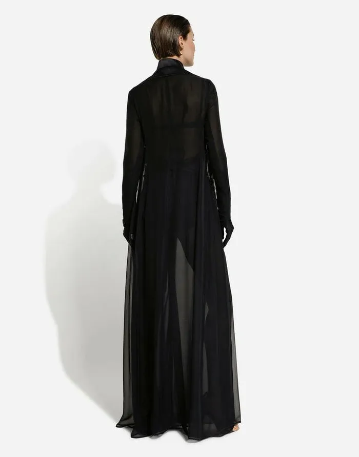Dolce and Gabbana Coats And Jackets Women Silk Chiffon Duster Coat Black Dolce and Gabbana Coats And Jackets Women Silk Chiffon Duster Coat Black