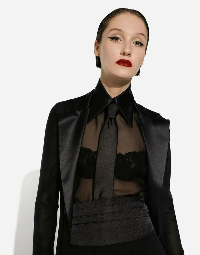 Dolce and Gabbana Coats And Jackets Women Silk Chiffon Duster Coat Black Dolce and Gabbana Coats And Jackets Women Silk Chiffon Duster Coat Black