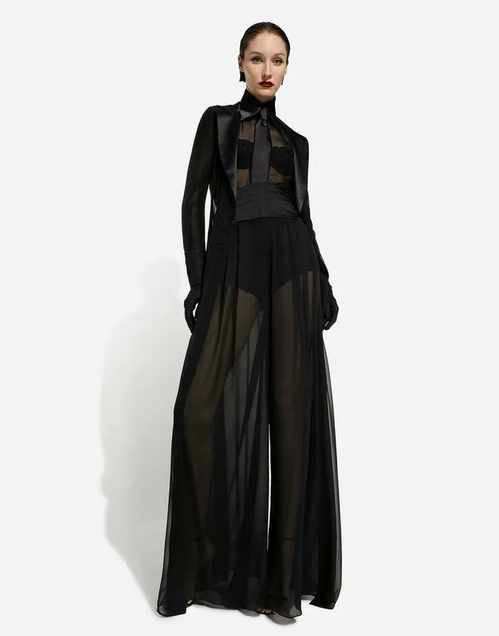 Dolce and Gabbana Coats And Jackets Women Silk Chiffon Duster Coat Black Dolce and Gabbana Coats And Jackets Women Silk Chiffon Duster Coat Black