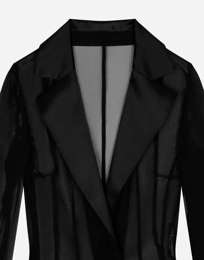 Dolce and Gabbana Coats And Jackets Women Silk Chiffon Duster Coat Black Dolce and Gabbana Coats And Jackets Women Silk Chiffon Duster Coat Black