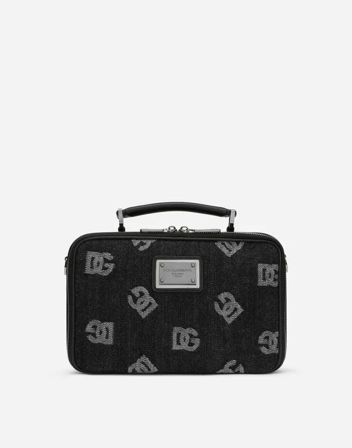 Dolce and Gabbana Crossbody Bags Men Calfskin And Denim Crossbody Bag With Logo Blue Dolce and Gabbana Crossbody Bags Men Calfskin And Denim Crossbody Bag With Logo Blue