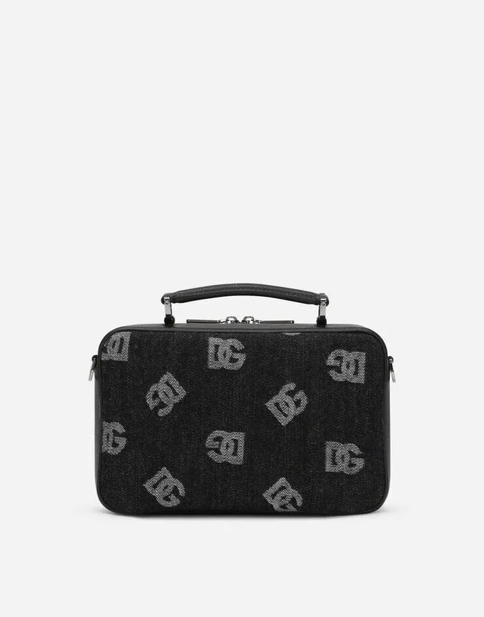 Dolce and Gabbana Crossbody Bags Men Calfskin And Denim Crossbody Bag With Logo Blue Dolce and Gabbana Crossbody Bags Men Calfskin And Denim Crossbody Bag With Logo Blue