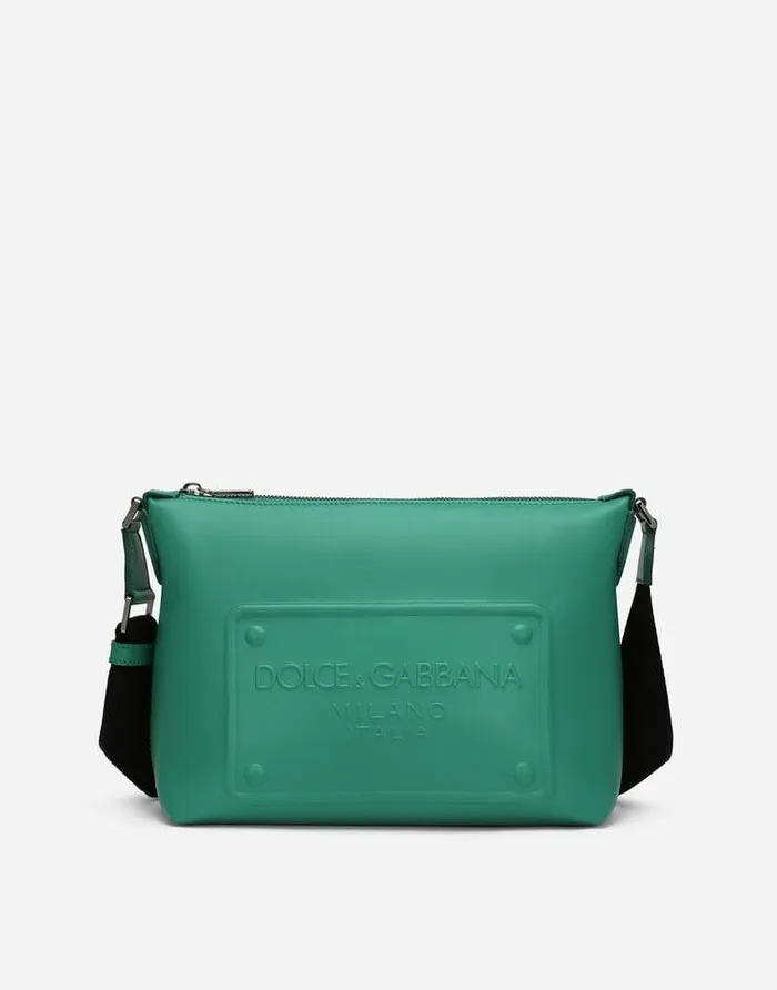 Dolce and Gabbana Crossbody Bags Men Calfskin Crossbody Bag With Raised Logo Green Dolce and Gabbana Crossbody Bags Men Calfskin Crossbody Bag With Raised Logo Green