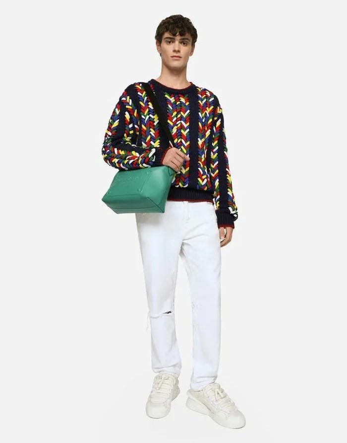 Dolce and Gabbana Crossbody Bags Men Calfskin Crossbody Bag With Raised Logo Green Dolce and Gabbana Crossbody Bags Men Calfskin Crossbody Bag With Raised Logo Green