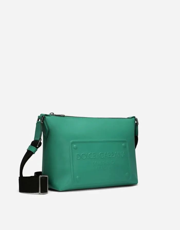 Dolce and Gabbana Crossbody Bags Men Calfskin Crossbody Bag With Raised Logo Green Dolce and Gabbana Crossbody Bags Men Calfskin Crossbody Bag With Raised Logo Green