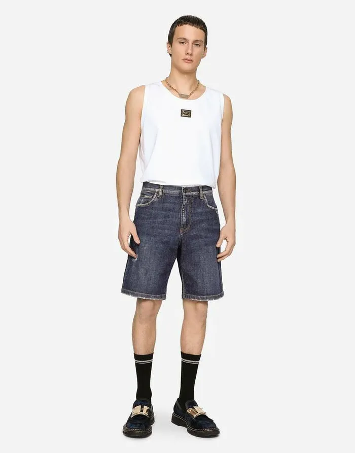 Dolce and Gabbana Denim Men Blue Denim Shorts With Rips And Embroidery Multicolor Dolce and Gabbana Denim Men Blue Denim Shorts With Rips And Embroidery Multicolor