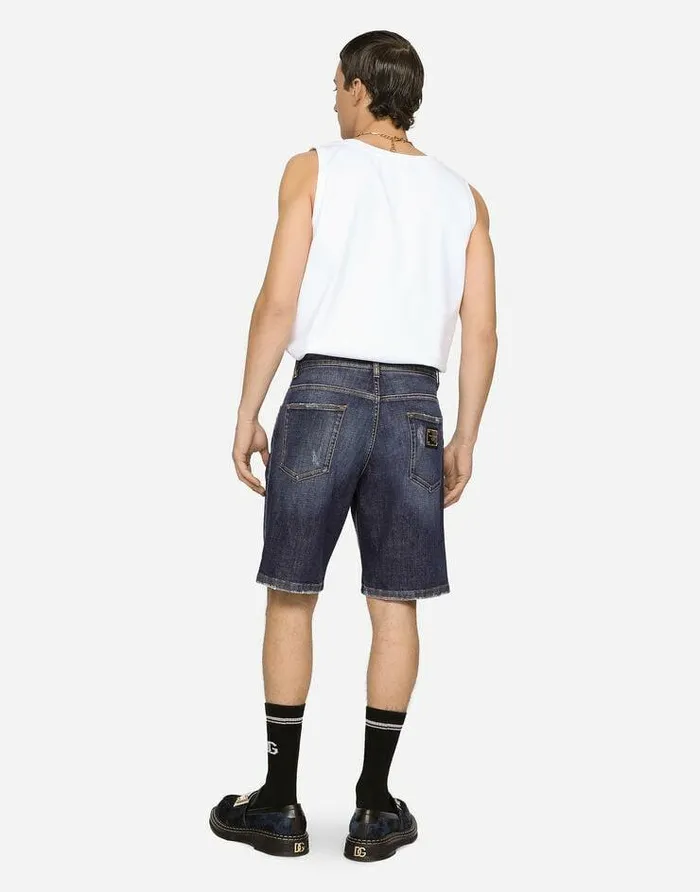 Dolce and Gabbana Denim Men Blue Denim Shorts With Rips And Embroidery Multicolor Dolce and Gabbana Denim Men Blue Denim Shorts With Rips And Embroidery Multicolor