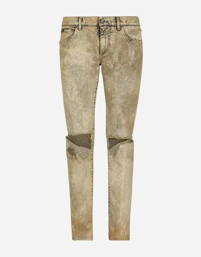Dolce and Gabbana Denim Men Overdyed Skinny Fit Stretch Jeans With Rips Multicolor Dolce and Gabbana Denim Men Overdyed Skinny Fit Stretch Jeans With Rips Multicolor