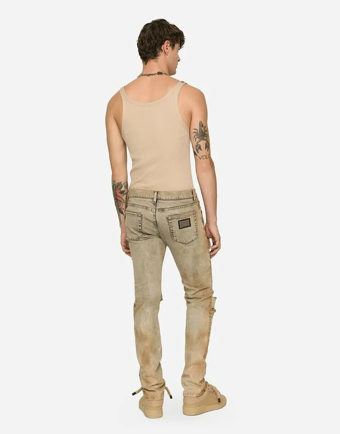Dolce and Gabbana Denim Men Overdyed Skinny Fit Stretch Jeans With Rips Multicolor Dolce and Gabbana Denim Men Overdyed Skinny Fit Stretch Jeans With Rips Multicolor