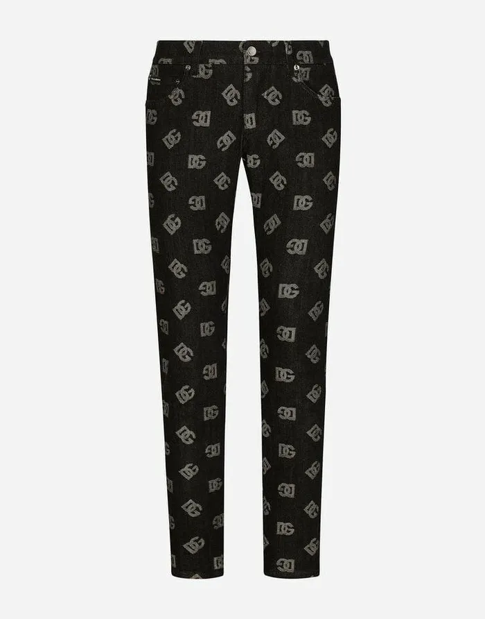 Dolce and Gabbana Denim Men Skinny Stretch Jacquard Jeans With DG Monogram Design Blue Dolce and Gabbana Denim Men Skinny Stretch Jacquard Jeans With DG Monogram Design Blue