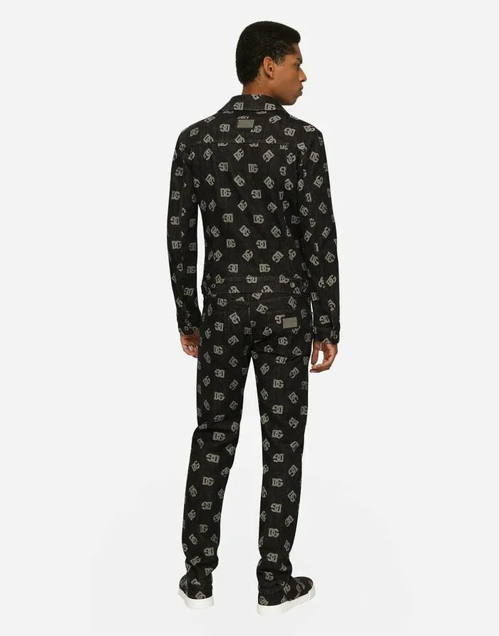Dolce and Gabbana Denim Men Skinny Stretch Jacquard Jeans With DG Monogram Design Blue Dolce and Gabbana Denim Men Skinny Stretch Jacquard Jeans With DG Monogram Design Blue
