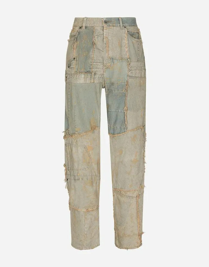 Dolce and Gabbana Denim Men Straightleg Patchwork Denim Jeans Multicolor