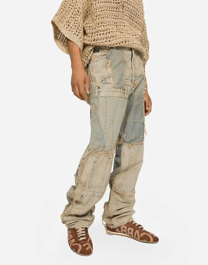 Dolce and Gabbana Denim Men Straightleg Patchwork Denim Jeans Multicolor Dolce and Gabbana Denim Men Straightleg Patchwork Denim Jeans Multicolor
