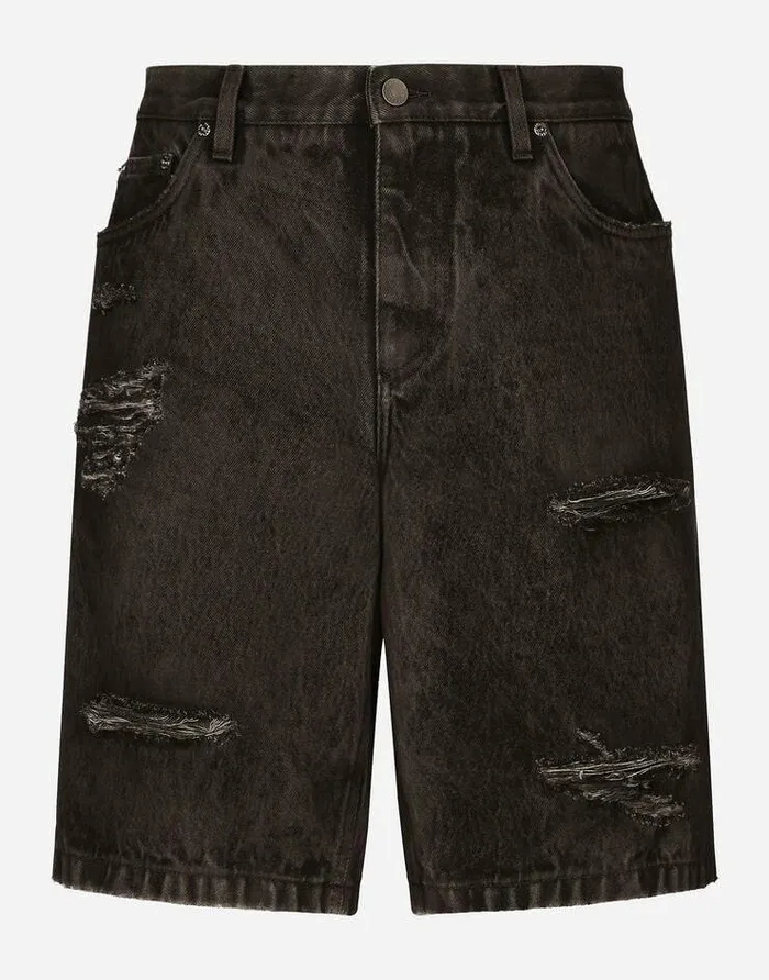Dolce and Gabbana Denim Men Washed Denim Bermuda Shorts With Rips Multicolor