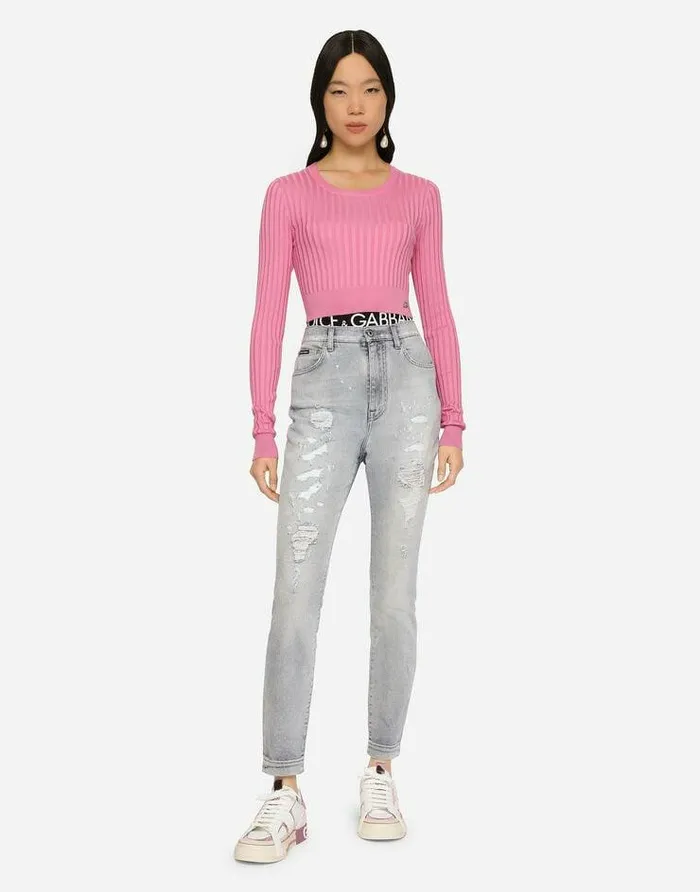 Dolce and Gabbana Denim Women Light Blue Denim Grace Jeans With Ripped Details Multicolor Dolce and Gabbana Denim Women Light Blue Denim Grace Jeans With Ripped Details Multicolor