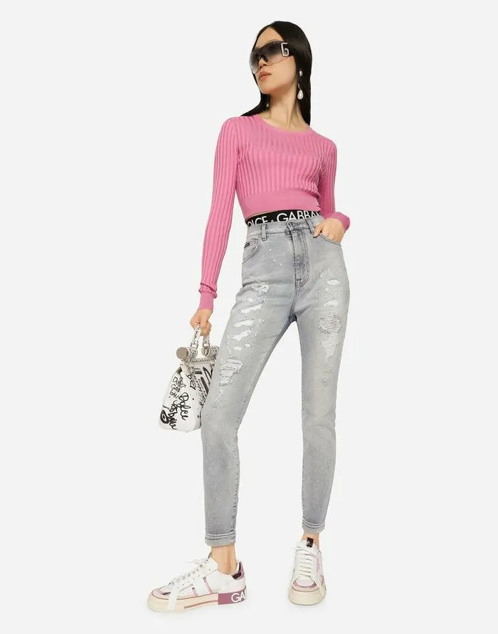 Dolce and Gabbana Denim Women Light Blue Denim Grace Jeans With Ripped Details Multicolor Dolce and Gabbana Denim Women Light Blue Denim Grace Jeans With Ripped Details Multicolor