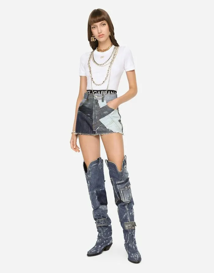 Dolce and Gabbana Denim Women Patchwork Denim Miniskirt Multicolor Dolce and Gabbana Denim Women Patchwork Denim Miniskirt Multicolor