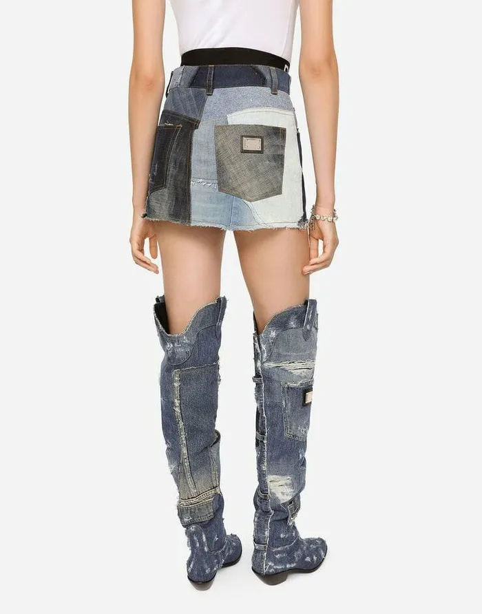 Dolce and Gabbana Denim Women Patchwork Denim Miniskirt Multicolor Dolce and Gabbana Denim Women Patchwork Denim Miniskirt Multicolor