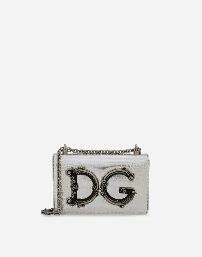 Dolce and Gabbana DG Girls Women Foiled Crocodileprint Calfskin DG Girls Bag Silver Dolce and Gabbana DG Girls Women Foiled Crocodileprint Calfskin DG Girls Bag Silver