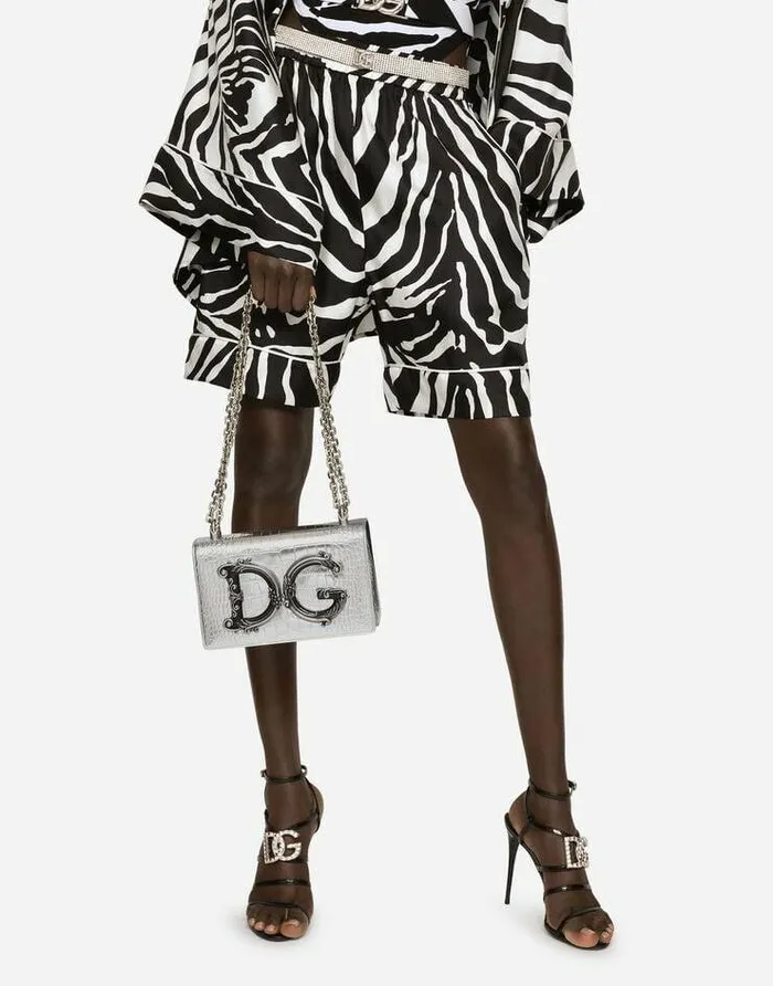 Dolce and Gabbana DG Girls Women Foiled Crocodileprint Calfskin DG Girls Bag Silver Dolce and Gabbana DG Girls Women Foiled Crocodileprint Calfskin DG Girls Bag Silver