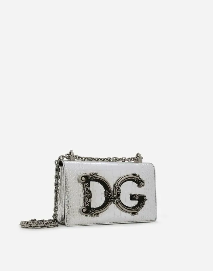 Dolce and Gabbana DG Girls Women Foiled Crocodileprint Calfskin DG Girls Bag Silver Dolce and Gabbana DG Girls Women Foiled Crocodileprint Calfskin DG Girls Bag Silver