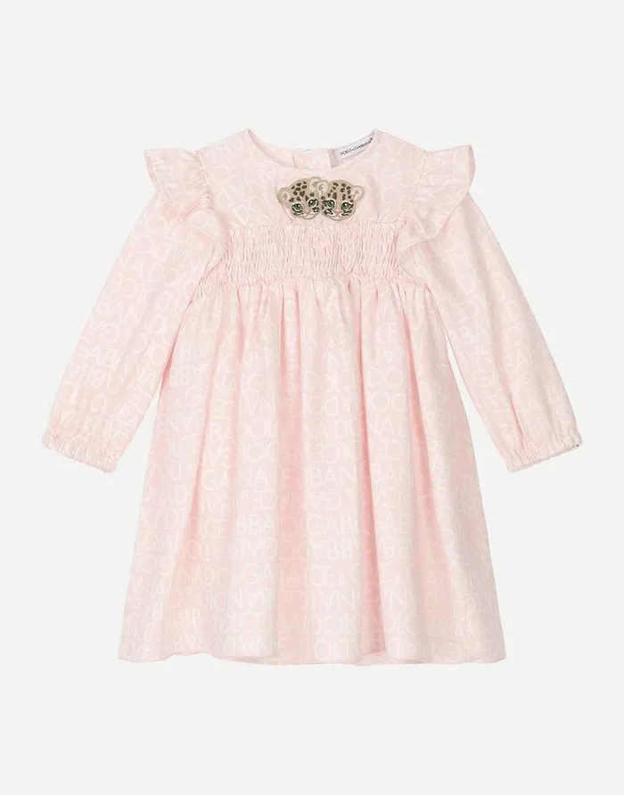 Dolce and Gabbana Dresses Children Longsleeved Viyella Dress With Allover Logoprint Pink Dolce and Gabbana Dresses Children Longsleeved Viyella Dress With Allover Logoprint Pink