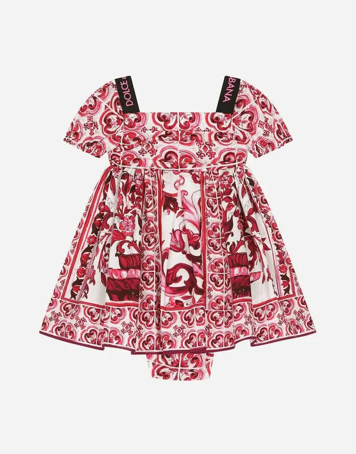 Dolce and Gabbana Dresses Children Majolicaprint Poplin Midi Dress Multicolor Dolce and Gabbana Dresses Children Majolicaprint Poplin Midi Dress Multicolor