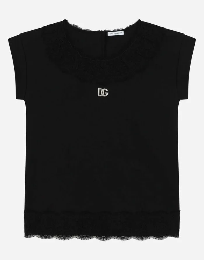 Dolce and Gabbana Dresses Children Short Interlock Dress With DG Logo Black