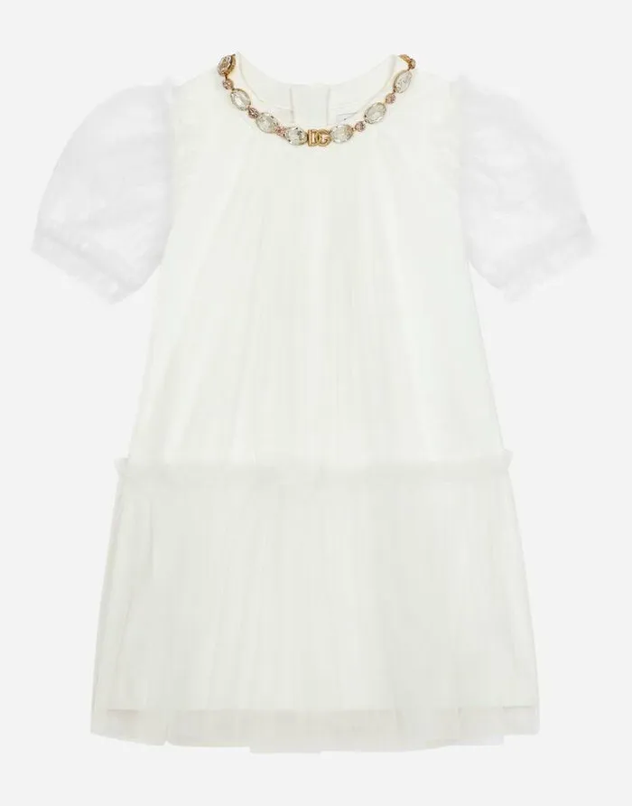 Dolce and Gabbana Dresses Children Tulle Midi Dress With Bejeweled Detail White Dolce and Gabbana Dresses Children Tulle Midi Dress With Bejeweled Detail White