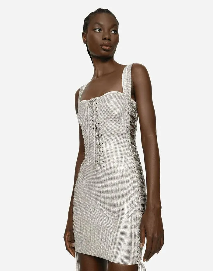 Dolce and Gabbana Dresses Women KIM DOLCEandGABBANA Crystal Mesh Minidress With Laces And Eyelets Multicolor Dolce and Gabbana Dresses Women KIM DOLCEandGABBANA Crystal Mesh Minidress With Laces And Eyelets Multicolor