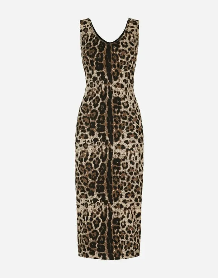 Dolce and Gabbana Dresses Women Long Jersey Dress With Jacquard Leopard Design Multicolor Dolce and Gabbana Dresses Women Long Jersey Dress With Jacquard Leopard Design Multicolor