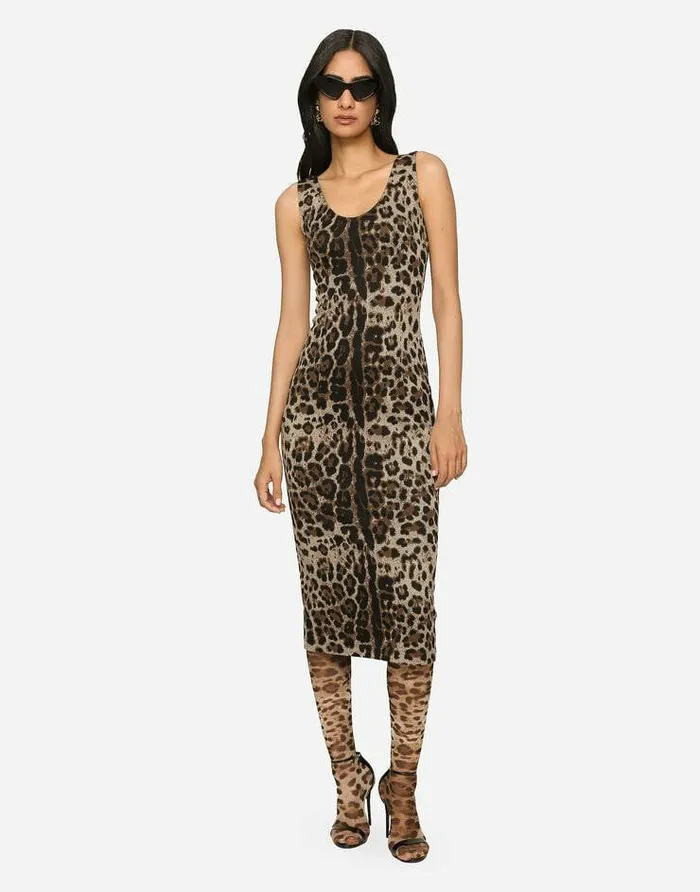 Dolce and Gabbana Dresses Women Long Jersey Dress With Jacquard Leopard Design Multicolor Dolce and Gabbana Dresses Women Long Jersey Dress With Jacquard Leopard Design Multicolor