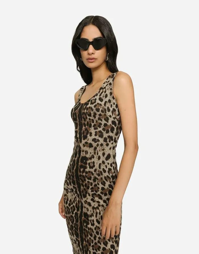 Dolce and Gabbana Dresses Women Long Jersey Dress With Jacquard Leopard Design Multicolor Dolce and Gabbana Dresses Women Long Jersey Dress With Jacquard Leopard Design Multicolor