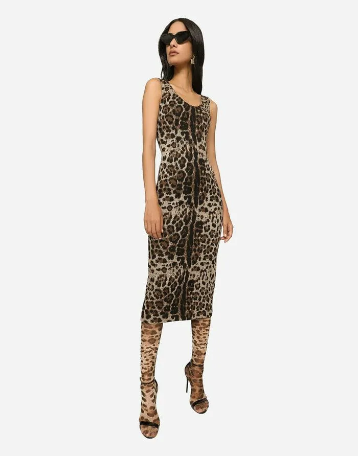 Dolce and Gabbana Dresses Women Long Jersey Dress With Jacquard Leopard Design Multicolor Dolce and Gabbana Dresses Women Long Jersey Dress With Jacquard Leopard Design Multicolor