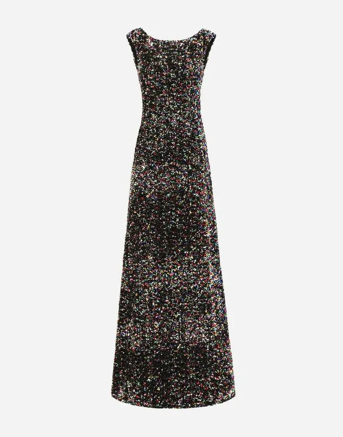 Dolce and Gabbana Dresses Women Long Multicolored Sequined Dress Multicolor