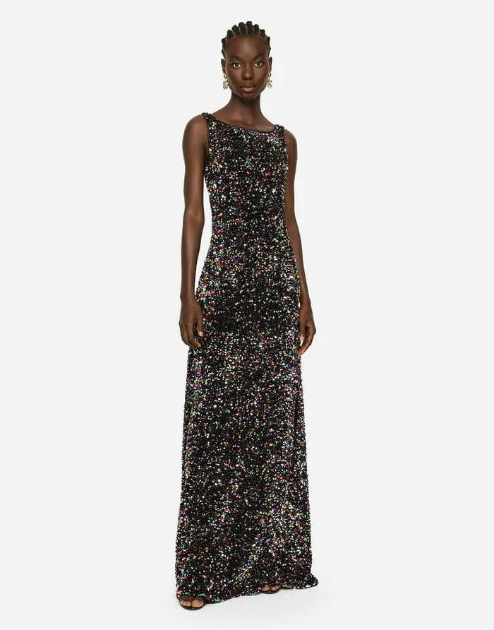 Dolce and Gabbana Dresses Women Long Multicolored Sequined Dress Multicolor