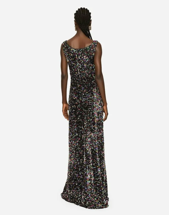 Dolce and Gabbana Dresses Women Long Multicolored Sequined Dress Multicolor