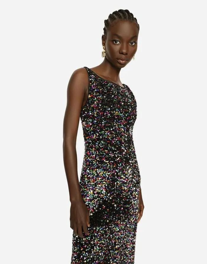 Dolce and Gabbana Dresses Women Long Multicolored Sequined Dress Multicolor
