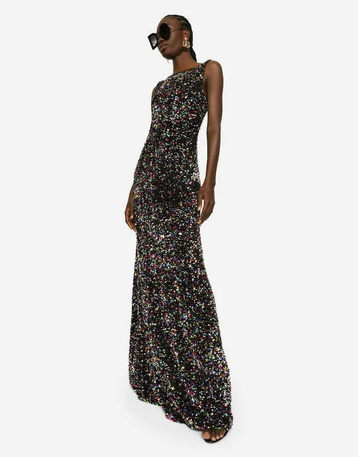 Dolce and Gabbana Dresses Women Long Multicolored Sequined Dress Multicolor