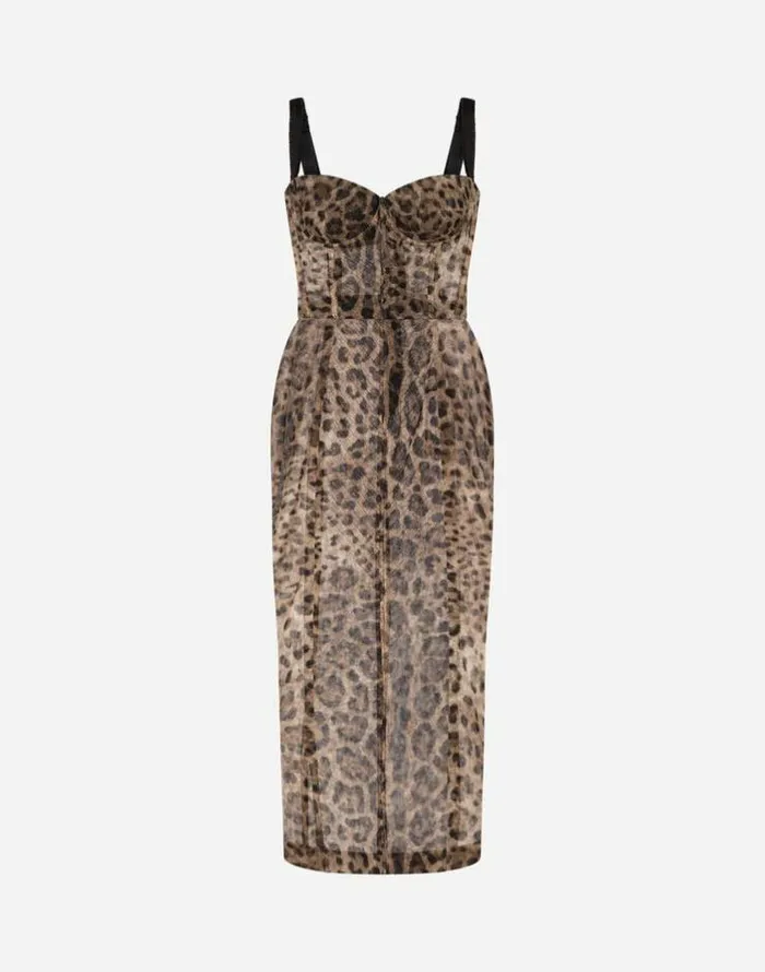 Dolce and Gabbana Dresses Women Longuette Tulle Dress With Leopard Print Multicolor Dolce and Gabbana Dresses Women Longuette Tulle Dress With Leopard Print Multicolor