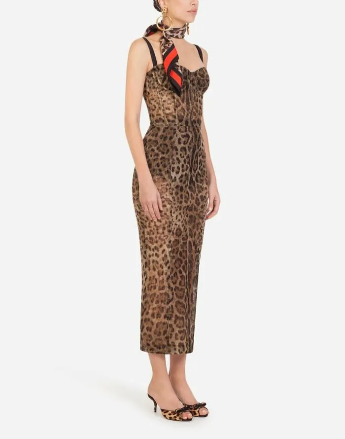 Dolce and Gabbana Dresses Women Longuette Tulle Dress With Leopard Print Multicolor Dolce and Gabbana Dresses Women Longuette Tulle Dress With Leopard Print Multicolor