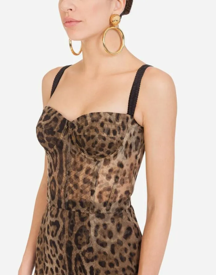 Dolce and Gabbana Dresses Women Longuette Tulle Dress With Leopard Print Multicolor Dolce and Gabbana Dresses Women Longuette Tulle Dress With Leopard Print Multicolor
