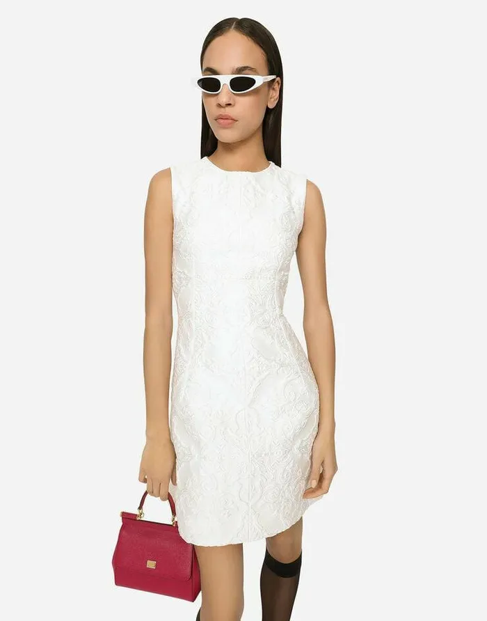 Dolce and Gabbana Dresses Women Short Brocade Dress White Dolce and Gabbana Dresses Women Short Brocade Dress White