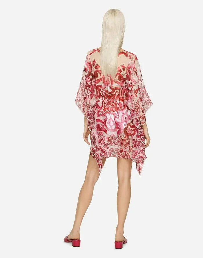 Dolce and Gabbana Dresses Women Short Majolicaprint Chiffon Caftan Multicolor Dolce and Gabbana Dresses Women Short Majolicaprint Chiffon Caftan Multicolor