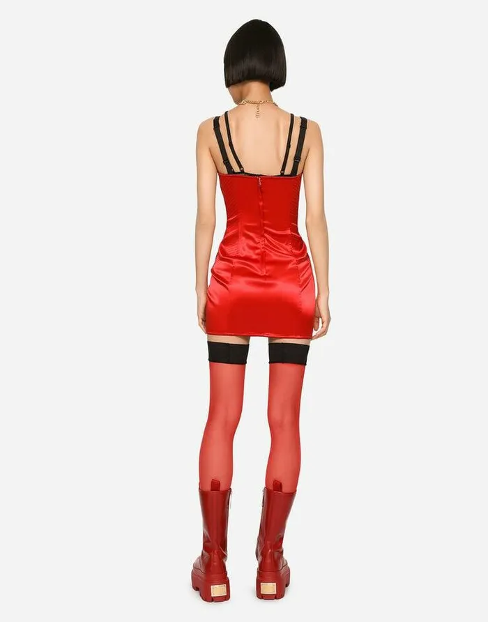 Dolce and Gabbana Dresses Women Short Satin Dress With Lace Details Red Dolce and Gabbana Dresses Women Short Satin Dress With Lace Details Red