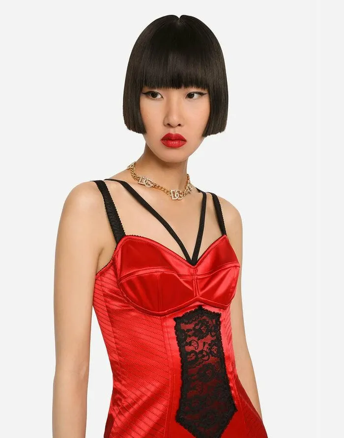 Dolce and Gabbana Dresses Women Short Satin Dress With Lace Details Red Dolce and Gabbana Dresses Women Short Satin Dress With Lace Details Red